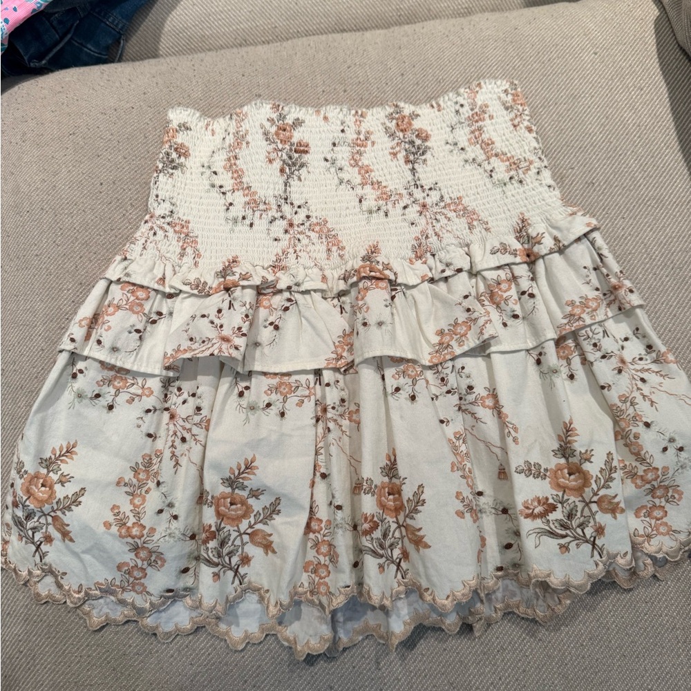 LoveShackFancy Cream and Brown Bubble Mini Skirt